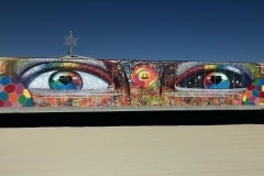 THE EYES OF THE BURNING MAN 15FT X 40FT SPRAY PAINT ON METAL BLACK ROCK CITY NEVADA- ORIGINAL ARTWORK BY CHOR BOOGIE